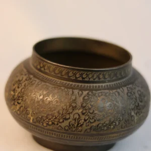 Vintage 20th Century South Asian Hand-Etched Brass Bowl